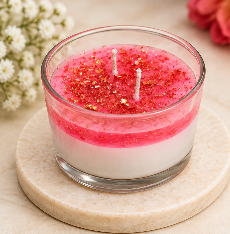 Pink Glitter Layered Glass Jar Candle