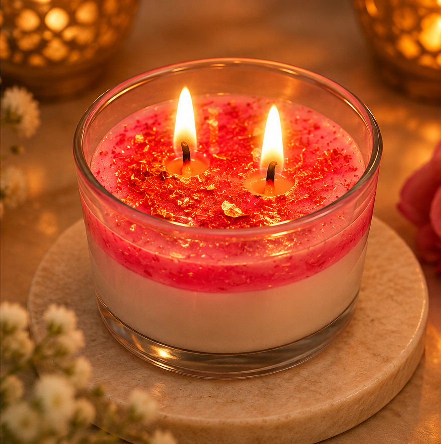Pink Glitter Layered Glass Jar Candle