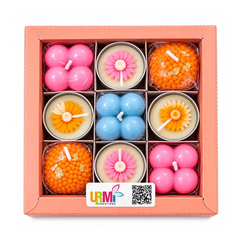 Floral Fusion Decorative Candle Gift Set – Blue & Orange (9 Pieces)