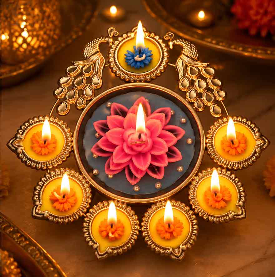 Decorative Lotus Diya Candle Set