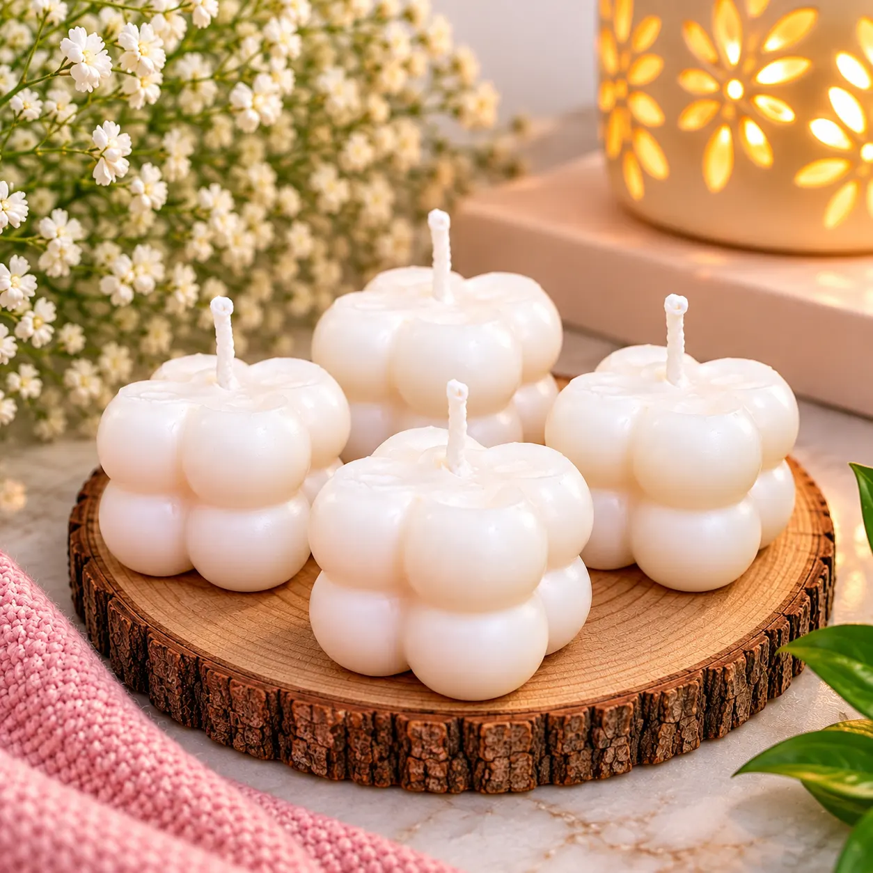 Pearl Bloom Bubble Candle-4 set